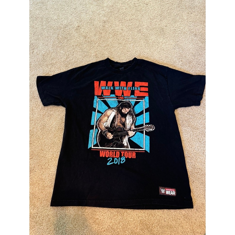 WWE T Shirt Mens  L Black Walk With Elias World Tour 2018 Authentic Short Sleeve